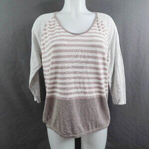 Old Navy Womens Sweater Medium Tan Stripe Minimalist Preppy Academia Indie Soft